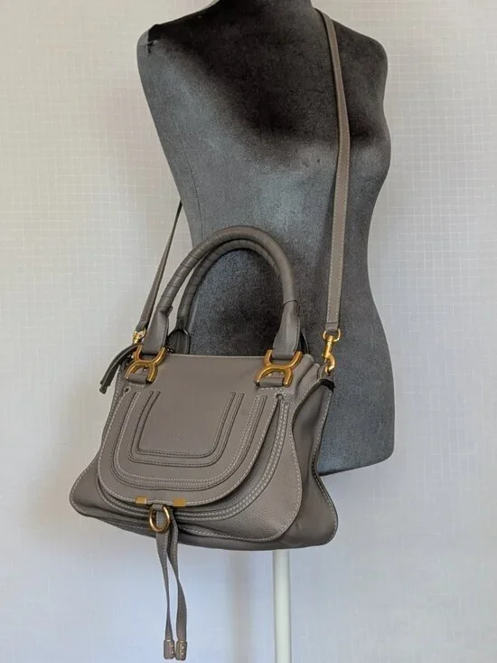 Chloé Marcie Medium Double Carry Satchel Cashmere Leather Bag Authentic - Picture 6 of 14